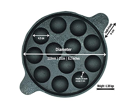 Image 6 of TRILONIUM Triple Seasoned Cast Iron Paddu Tawa 12 Pits 2 Kgs