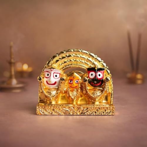 Image 1 of Default Title for the product Astrotalk Shri Jagannath Idol (4x3.5 Inch) | Gold Plated Trio Murti | for Protection & Positivity | Car Dashboard God Idol | Home Decor for Living Room & Office | Gift for Man & Woman