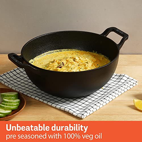Image 4 of Meyer Pre-Seasoned Cast Iron 3 Piece Cookware Set - 26cm Skillet + 26cm Kadai with Interchangeable Lid