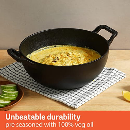Image 4 of Meyer Pre-Seasoned Cast Iron 3 Piece Cookware Set - 24cm Skillet + 24cm Deep Kadai with Interchangeable Lid