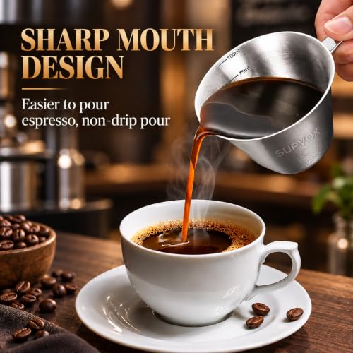 Image 3 of Supvox Espresso Measuring Cup 100ml Stainless Steel Pour with Handle