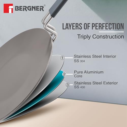 Image 6 of BERGNER Tri-Ply Argent Ceramica Roti Tawa with Ceramic Coating