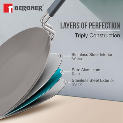 Image 6 of BERGNER Tri-Ply Argent Ceramica Roti Tawa with Ceramic Coating