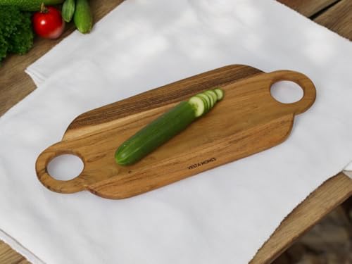 Image 4 of Vesta Homes Wooden Platter, Serving Board, Charcuterie, and Cheese and Cutting Board for Kitchen | Natural Acacia Wood | 61x23x1.5 cm