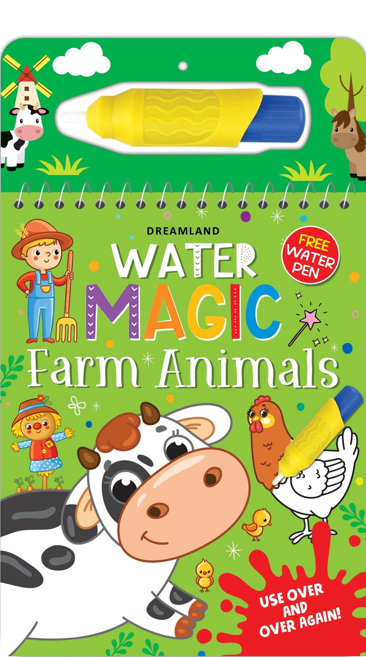 Image 1 of Spiral Binding for the product Dreamland Water Magic Farm Animals- With Water Pen - Use Over and Over Again : Children Drawing, Painting & Colouring Spiral Binding
