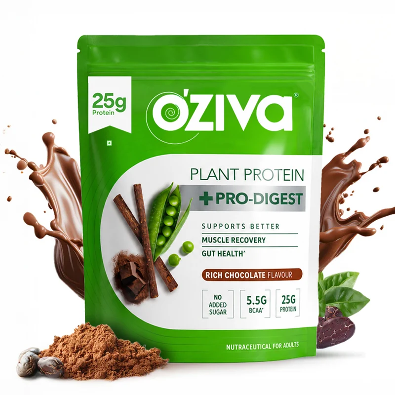 Image 1 of 500 gm for the product Oziva Bioactive Plant Protein Powder No Added Sugar & Better Digestion - Rich chocolate
