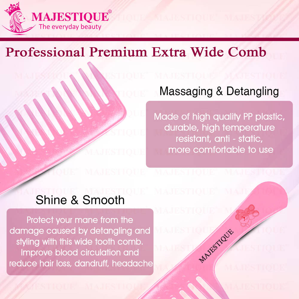 Image 3 of Majestique Wide Tooth Comb For Curly Hair - Pink