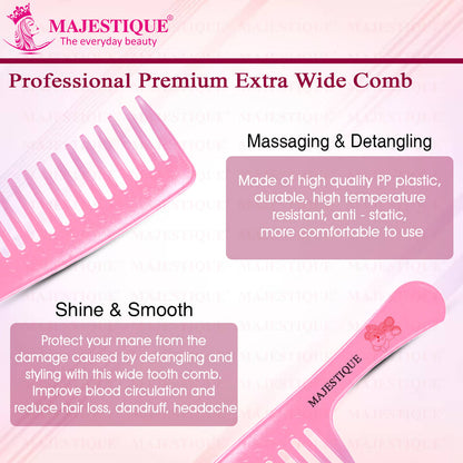 Image 3 of Majestique Wide Tooth Comb For Curly Hair - Pink