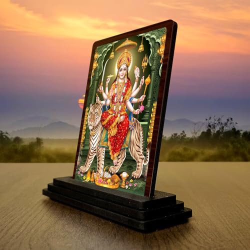 Image 3 of Durga MATA Wooden Idol for Pooja Room 4x5 Inch HD Printed Premium Temple Decor