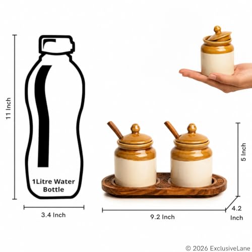 Image 6 of ExclusiveLane Old-Fashioned Ceramic Pickle Jars with Spoons & Tray 230 ml