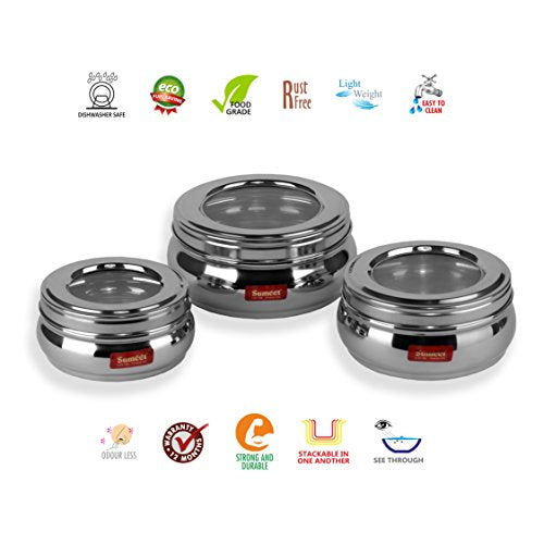 Image 6 of Sumeet Stainless Steel Belly Shape Flat Canisters/Puri Dabba/Storage Containers