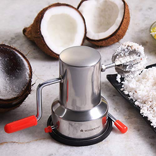 Image 3 of Wonderchef Coconut Scraper, Sturdy Stainless-Steel Body, Sharp Blades, Durable Tabletop Handy Kitchen Tool, Suction Base for Stability, Scraper Shredder Peeler, Safe & Quick, Silver