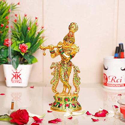 Image 1 of Default Title for the product KridayKraft Lord Krishna Metal Statue,Krishna Idol Murti Playing Flute for Temple Pooja