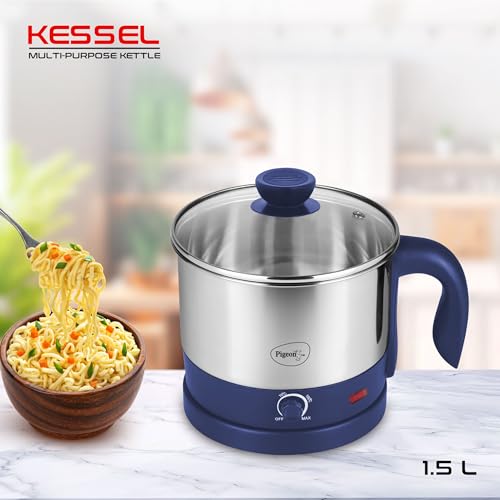 Image 3 of Pigeon Kessel Multipurpose Kettle 1.5 litres with Stainless Steel Body, used for boiling Water and milk, Tea, Coffee, Oats, Noodles, Soup etc 600 Watt (Blue)