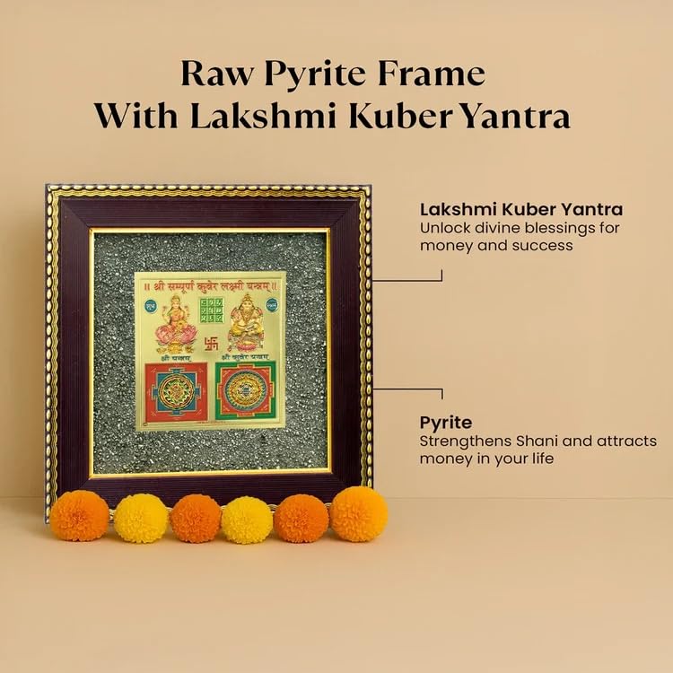 Image 7 of Astrotalk Ghar Samriddhi Combo | Shree Yantra & Lakshmi Kuber Yantra | Pyrite Stone Frame for Money & Success | Home Decor vastu Items for Home & Office | Gift for Man & Woman | 19x19x1 cm | 2 Piece
