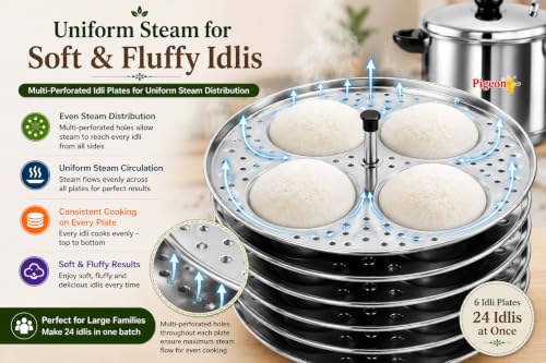 Image 3 of Pigeon Favourite ISI Marked Stainless Steel Idli Maker with Whistle | 4 Plates | 16 Idlis | Induction & Gas Stove Compatible | Use on LowâMedium Flame