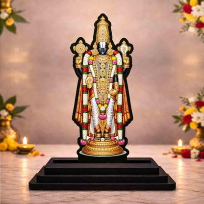 Image 1 of Default Title for the product Lord Venkateswara Wooden MDF Printed Idol with Stand, 4 x 5 Inch, Pooja Room Decor, Home Temple Mandir Decoration, Religious Gift
