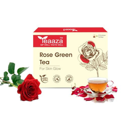 Image 1 of Default Title for the product Teaaza Rose Green Tea Bags | 25 Pieces | For Glowing Skin | Made with 100% Whole Leaf & Natural Rose Petals
