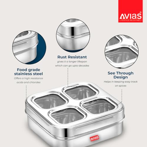 Image 3 of AVIAS 4-in-1 Stainless Steel Masala/Spice Box