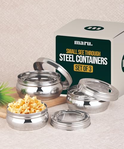 Image 1 of Default Title for the product MARU Stainless Steel Storage Containers with Glass Lid Set of 3 (500ml, 750ml, 1100ml)