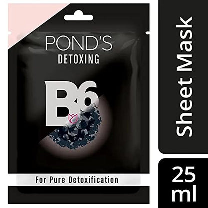 Image 2 of Ponds Activated Charcoal Sheet Mask, With Vitamin B6 For Clear Detox Skin, Paraben Free, Black Biodegradable Fabric, 25 ml
