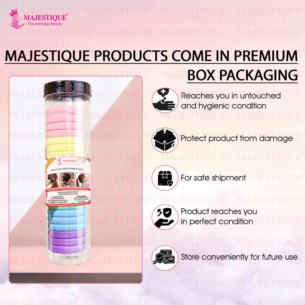 Image 8 of Majestique Cotton Stretchable Hair Ties Ponytail Holder Rubber Band - 20 Pcs