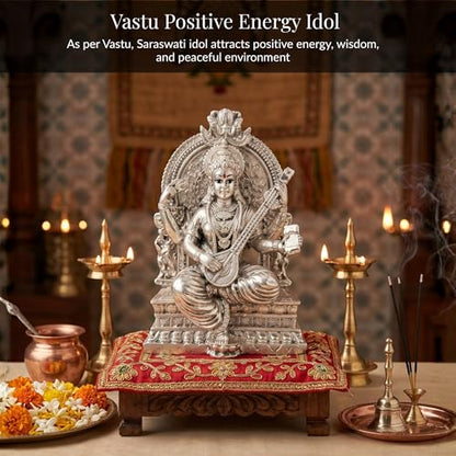 Image 3 of Dev Aastha 999 Silver Plated Saraswati Idol for Pooja Room - 3.7 Inch