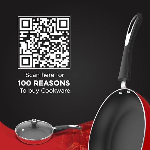 Image 4 of Preethi Dura Collection Non Stick Fry Pan, 24 cm, with Glass Lid, Gas & Induction Compatible, 5 Star Non Stick Effect, Chilly Red