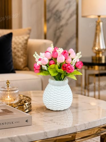Image 6 of Divyakosh Artificial Flower Peony Bunch with Plastic Vase for Home Decor, Small Pink Peonies Flower Arrangement with Vase, Flower Vase, Home Decoration Items for Living Room, Aesthetic Home Decor
