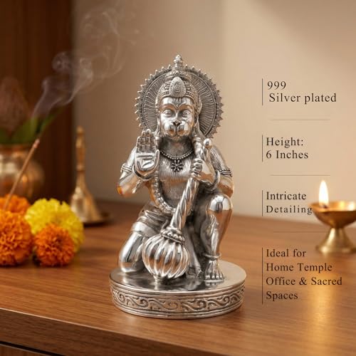Image 4 of Dev Aastha 999 Silver Plated Hanuman Idol 7 Inch