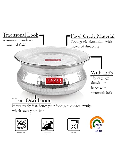 Image 4 of HAZEL Aluminium Hammered Finish Handi With Lid 29 Cm 6700 ml
