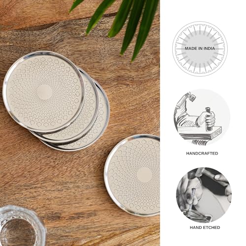 Image 4 of ExclusiveLane Mughal Arc Hand-Etched Stainless Steel Coasters Set of 4