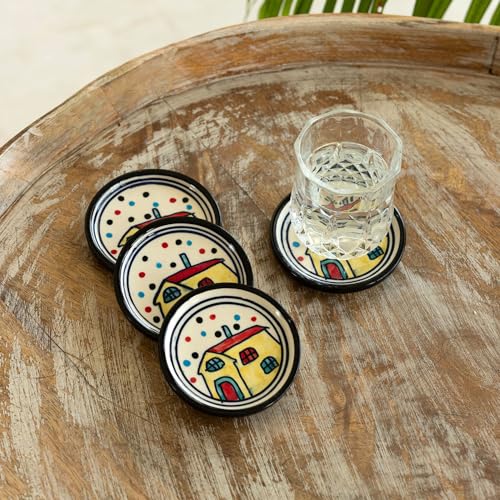 Image 1 of Default Title for the product ExclusiveLane The Hut Decorative Ceramic Coasters for Cups Set of 4