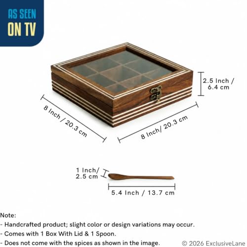 Image 6 of ExclusiveLane Sheesham Wooden Spice Box for Kitchen with Spoon (9 Non-Detachable Compartments, Each Compartments : 80 gram)
