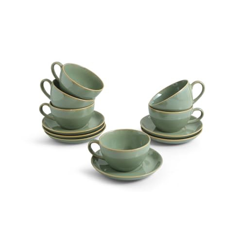 Image 2 of ExclusiveLane Sage Serenity Hand Glazed Porcelain Tea Cups Set of 6 with Saucer Cappuccino Coffee Cups Chai Tea Cup 280 ML