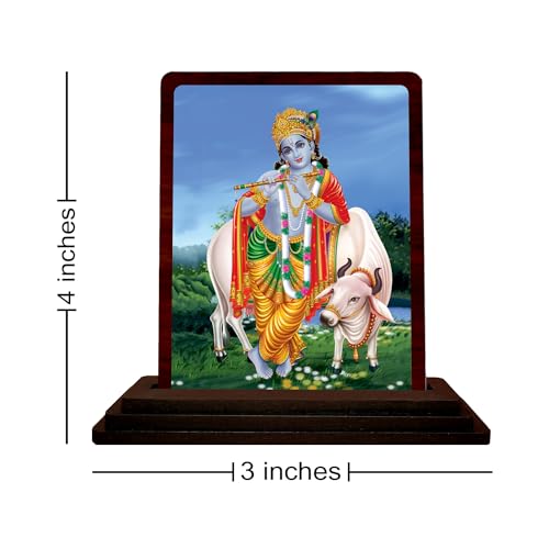 Image 3 of Panchmukhi Hanuman Wooden Idol - Glossy Finish 5x4in | Murti for Car Dashboard & Home Temple | Perfect Small Statue for Door Entrance & Puja | Enhance Spaces (Cow Krishna)