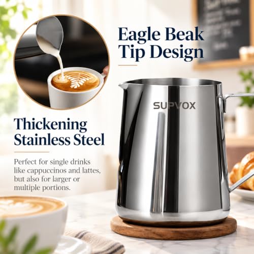 Image 5 of Supvox 12oz Milk Frothing Pitcher with Scale, Stainless Steel Espresso Jug