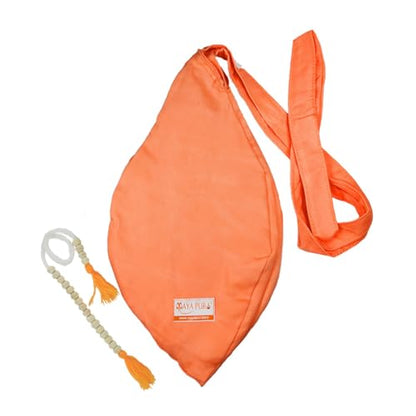 Image 3 of Cotton Bhagwa Gomukhi Japa Bag with Zip Pocket and Sakshi Mala Set