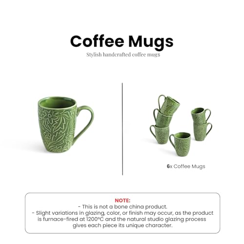Image 5 of ExclusiveLane Green Flora Ceramic Coffee Mugs Set of 6 290 ml
