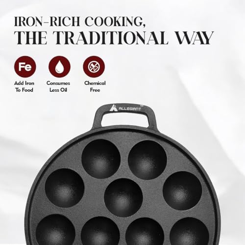 Image 3 of ALLEGIANT COOKWARE Kitchen Pre-Seasoned Cast Iron Appam Pan with 12 Cavity and Lid