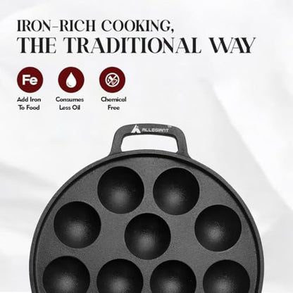 Image 3 of ALLEGIANT COOKWARE Kitchen Pre-Seasoned Cast Iron Appam Pan with 12 Cavity and Lid