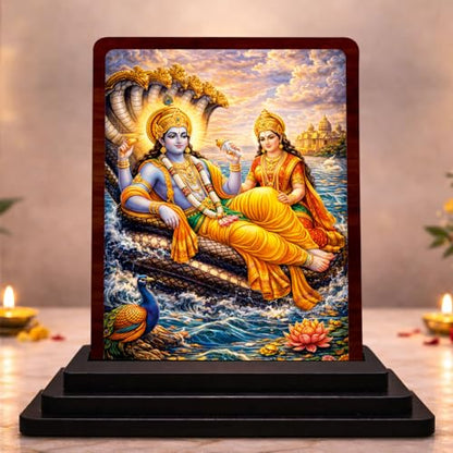Image 1 of Default Title for the product 4x5 Inch Maa Saraswati Wooden Idol with HD Print | Serene Meditation Desk & Temple Decor