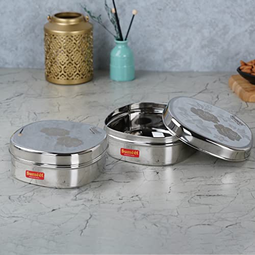 Image 6 of Sumeet Stainless Steel Designer Square Storage Containers Box Set of 2, 600ml