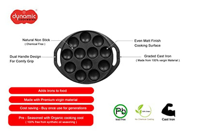 Image 4 of DYNAMIC COOKWARES Pre-Seasoned Mini Paniyaram Pan 8 Inch 12 Cavity