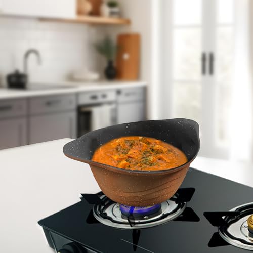 Image 7 of Preethi Artistic Collection Die Cast Non Stick Kadai, 24 cm,with Glass Lid, 5 Star Non Stick Effect, Cook & Serve, Earthy Brown