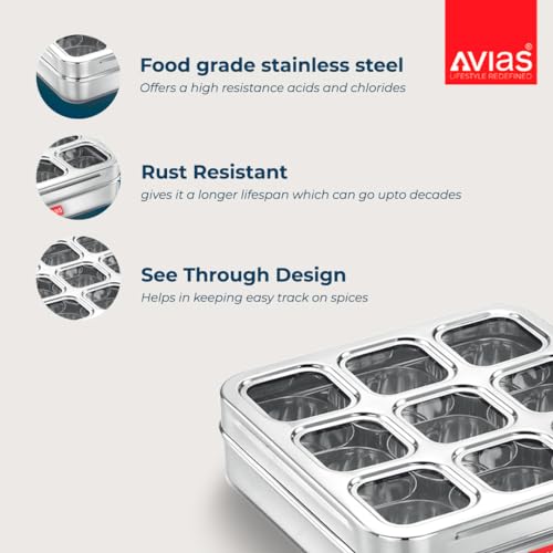 Image 3 of AVIAS 9-in-1 Stainless Steel Masala/Spice Box