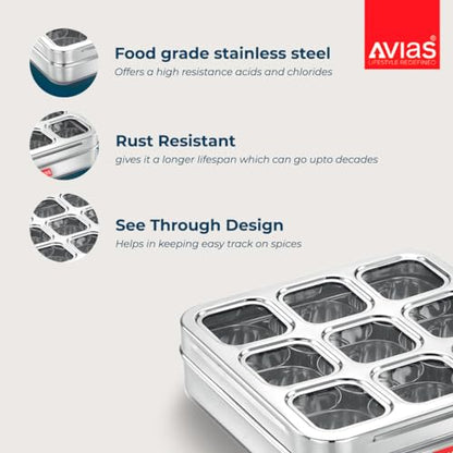 Image 3 of AVIAS 9-in-1 Stainless Steel Masala/Spice Box