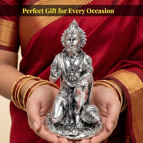 Image 7 of Dev Aastha 999 Silver Plated Hanuman Idol for Home & Diwali Gift | 7 Inch