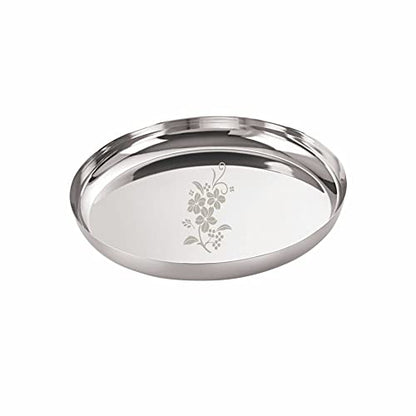 Image 3 of neelam Stainless Steel 13, 18 Gauge Lazer Etching J.K Khumcha Thali, 30 cm, Set of 12