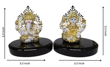 Image 5 of Gold Art India Laxmi Ganesh Gold Plated White Terracotta Idol 3.3" Inch